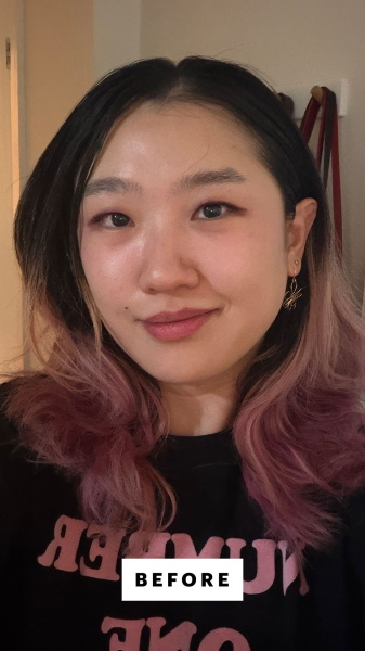 Allure commerce editor Sarah Han before using the Biolage Professional Hair Spa Color Last Shampoo Conditioner