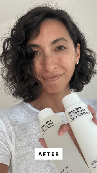Allure contributing commerce editor Deanna Pai after using the Ncessaire The Shampoo and Conditioner